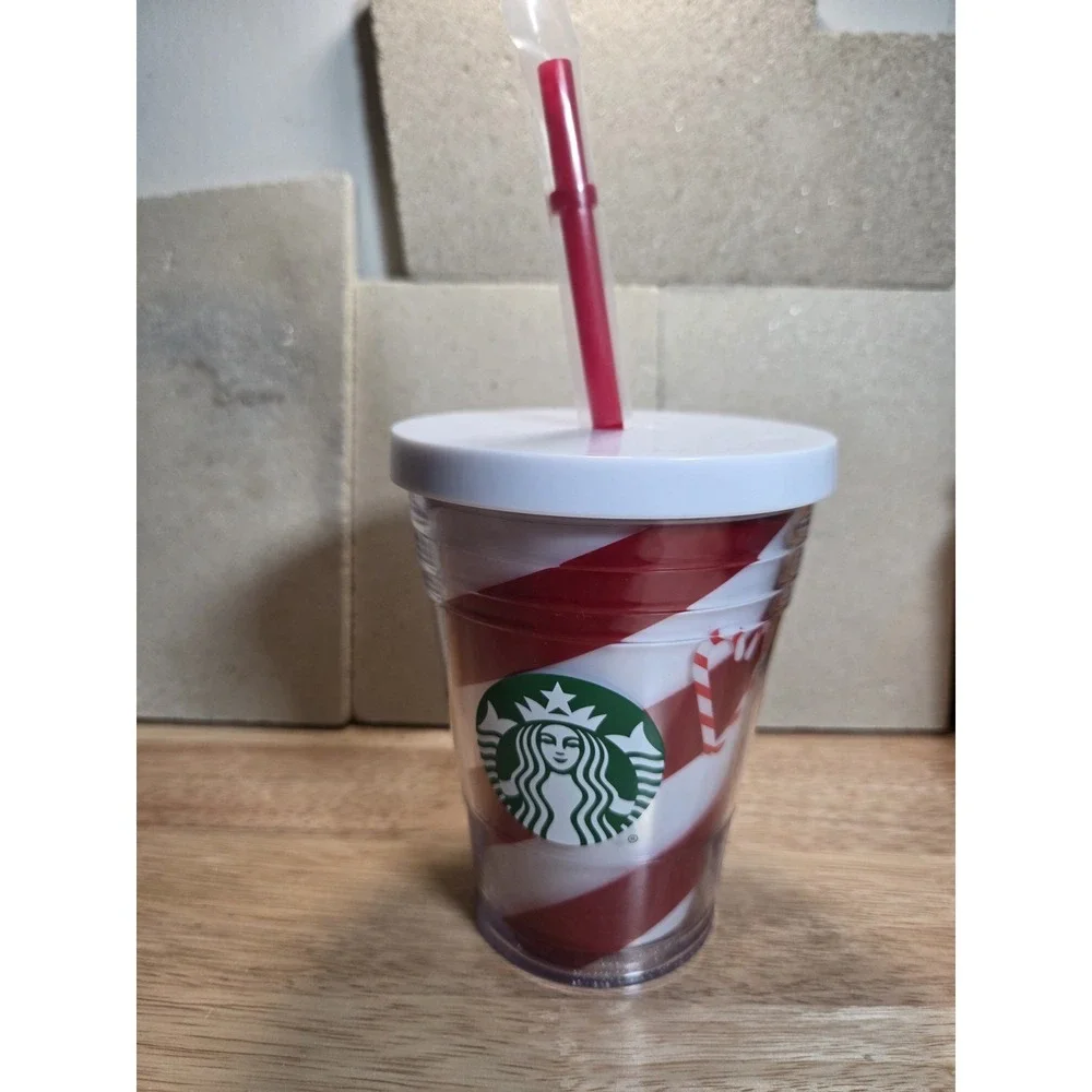 Starbucks Candy Cane Stripe 12 oz Cold Cup Tumbler Straw Holiday Christmas